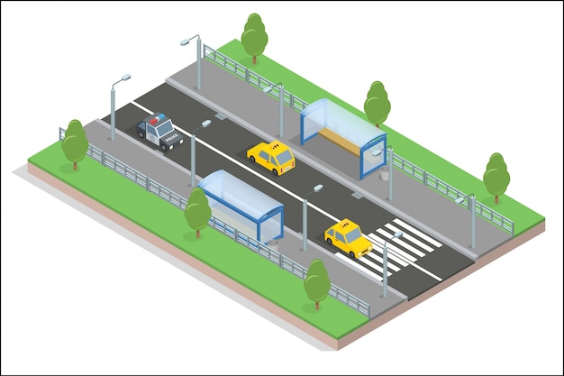 Route Avec Un Arrêt De Bus Et Des Voitures