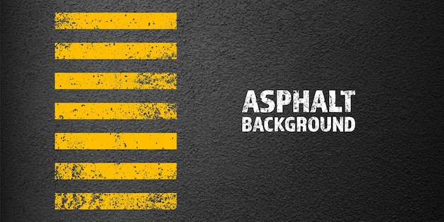 Route asphaltée avec une voie fissurée jaune marquant la texture de la surface de l'autoroute en béton