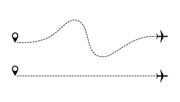 Vecteur route de l'avion en pointillés. tourisme et voyages. route touristique en avion.