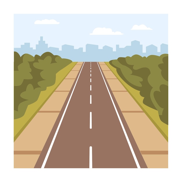 Route droite menant au paysage urbain