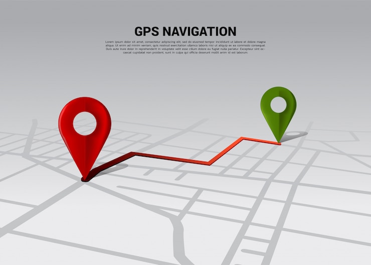 Vecteur route entre les repères de localisation 3d sur la carte routière de la ville. concept d&#39;infographie de système de navigation gps.