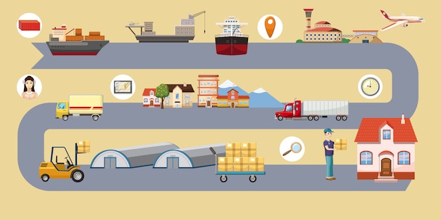 Route De Fond Horizontale Logistique, Style Cartoon