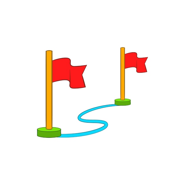 Route avec une icône de drapeau de localisateur dans le style de dessin animé sur un fond blanc