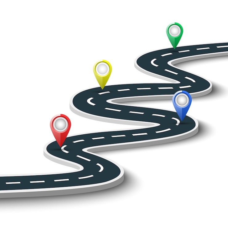 Vecteur route avec des marques de localisation sur fond blanc. illustration.