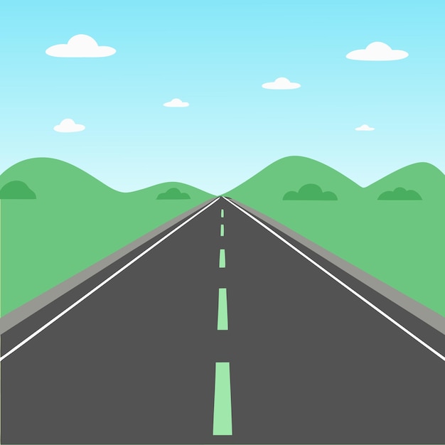 Une route ouverte menant à l'horizon avec des montagnes et le ciel