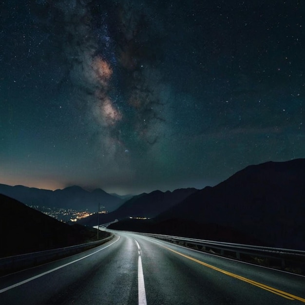 une route avec un panneau disant galaxie sur le dessus