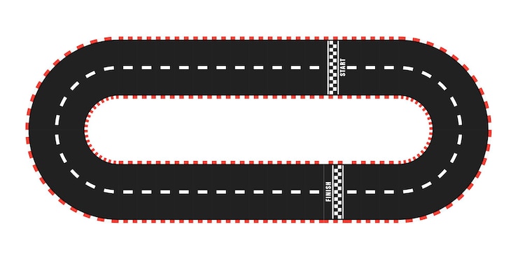 Vecteur route de piste de course avec ligne de départ et d'arrivée. vue de dessus. illustration vectorielle