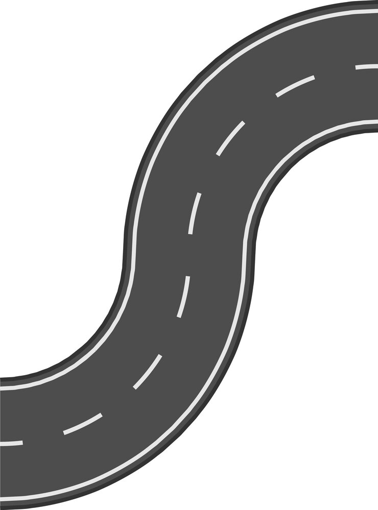 Vecteur une route sinueuse avec des lignes blanches pointillées s'étendant dans la distance sur un fond blanc propre créant un sentiment de voyage et de voyage