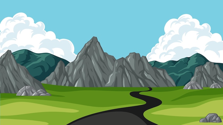 Vecteur une route sinueuse à travers un paysage montagneux