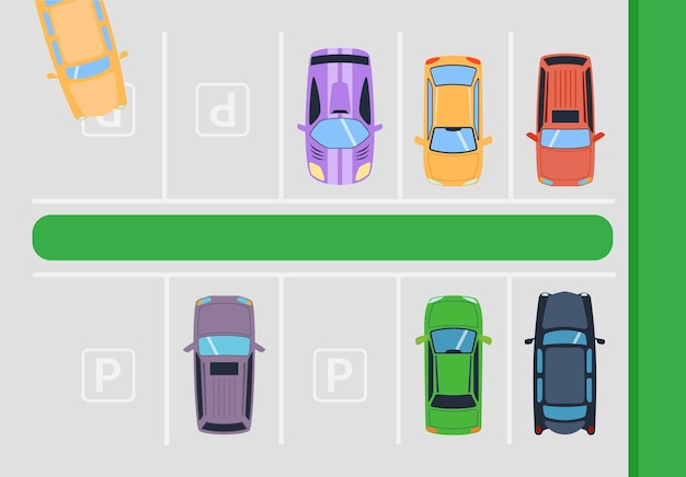 Route De Stationnement à L'illustration Vectorielle Vue De Dessus Transport Automatique Au Transport De Dessin Animé De Voiture De Rue Au Trafic Urbain Conduire Le Véhicule Au Parc De La Ville