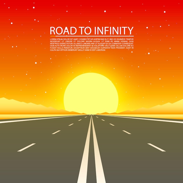 Vecteur route vers l'autoroute à l'infini, route dans le désert, illustration vectorielle, fond de route.