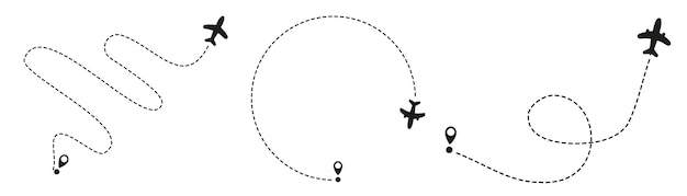 Routes d'avion sur fond blanc Concept de voyage romantique Icône de vecteur de chemin de ligne d'avion