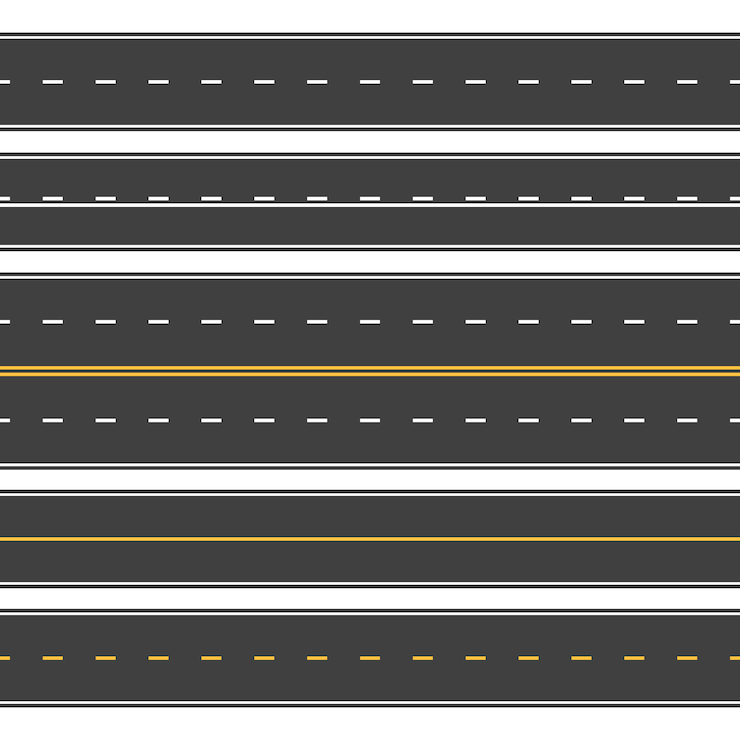 Vecteur routes droites sans soudure. rue asphaltée sans fin, chaussée vue de dessus. autoroute horizontale vide