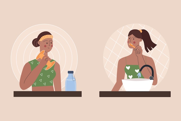 routine matinale femme fait du sport à la maison femme se brosse les dents