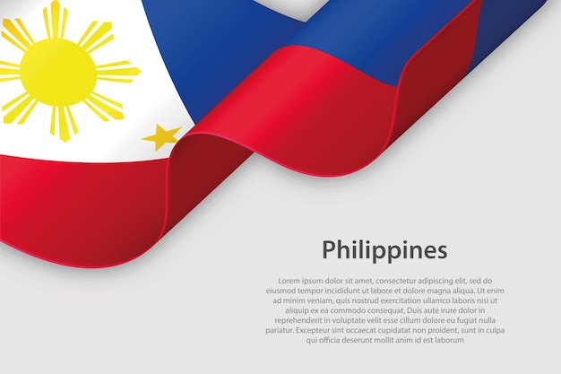 Ruban 3D avec drapeau national Philippines isolé sur fond blanc avec fond