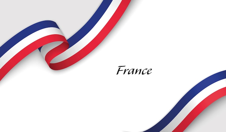 Vecteur un ruban avec le drapeau de la france sur fond blanc