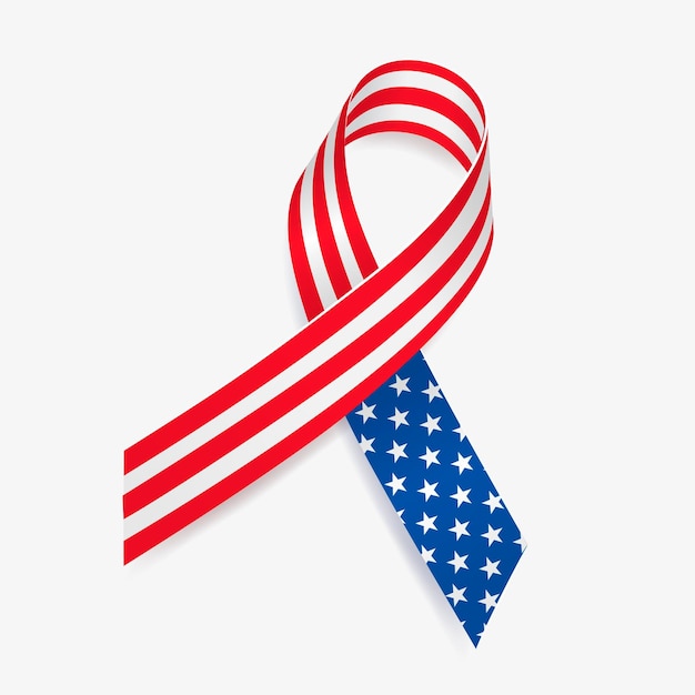 Ruban drapeau USA Indépendance et Memorial Day Symbole patriotique et de solidarité Isolé sur fond blanc Illustration vectorielle