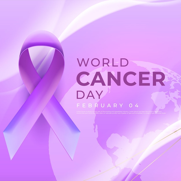 Vecteur ruban de la journée mondiale du cancer dégradé violet vecteur réaliste