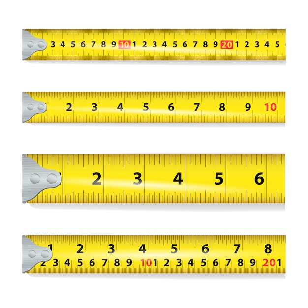 Vecteur ruban à mesurer jaune sur blanc