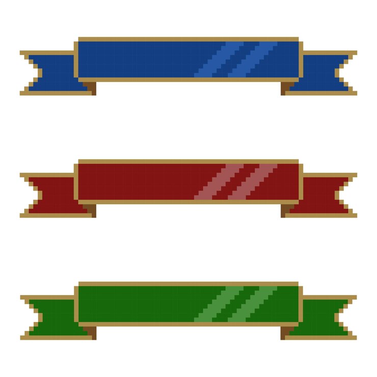 Vecteur ruban pixel art bande rubans pixélisés fixés pour l'espace de texte dans le style pixel art