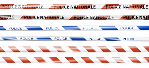 Vecteur ruban de police de prudence réaliste bleu rouge et blanc panneau d'avertissement pour la scène du crime ou la zone de construction ligne de police et ne pas traverser le ruban ruban de danger ruban pour accident en construction