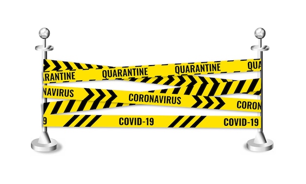 Ruban De Quarantaine D'avertissement Avec Supports Bandes D'arrêt Du Coronavirus Covid19 Barricade De Rubans Sans Soudure