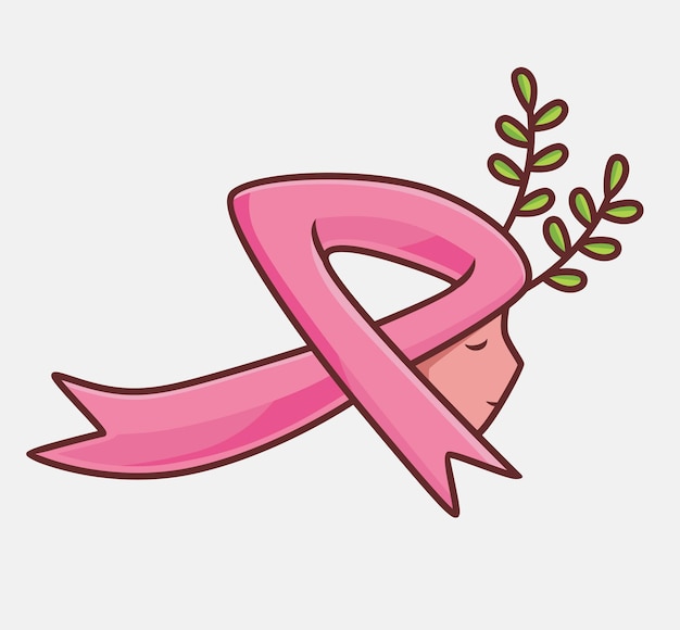 Vecteur ruban rose de cancer du sein de logo et femme de fleur dessin animé concept de cancer de femme illustration d'isolement