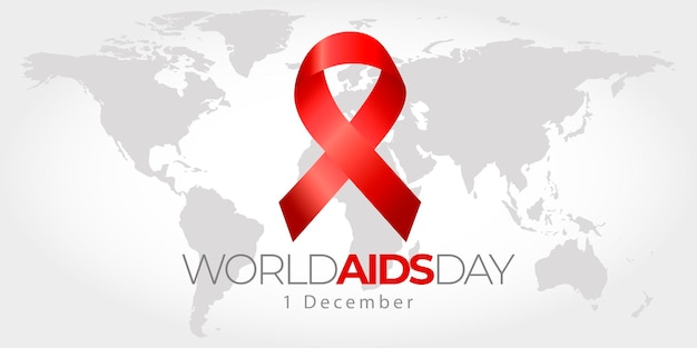 Ruban rouge sur la carte du monde Journée mondiale du sida 1er décembre Journée du VIH Soutien aux personnes séropositives