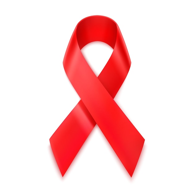 Ruban rouge VIH, symbole de la journée mondiale du sida, 3d réaliste