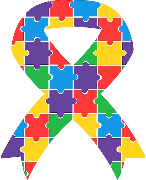 Vecteur le ruban de sensibilisation à la journée mondiale de l'autisme, des puzzles colorés, des posters vectoriels, des dessins d'arrière-plan.