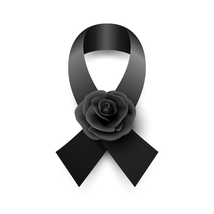 Vecteur ruban de soie noire vectorielle avec modèle de conception de rose noire pour carte funéraire bannière d'invitation ruban de sensibilisation noire isolé sur fond blanc icône pour le symbole de deuil de prière