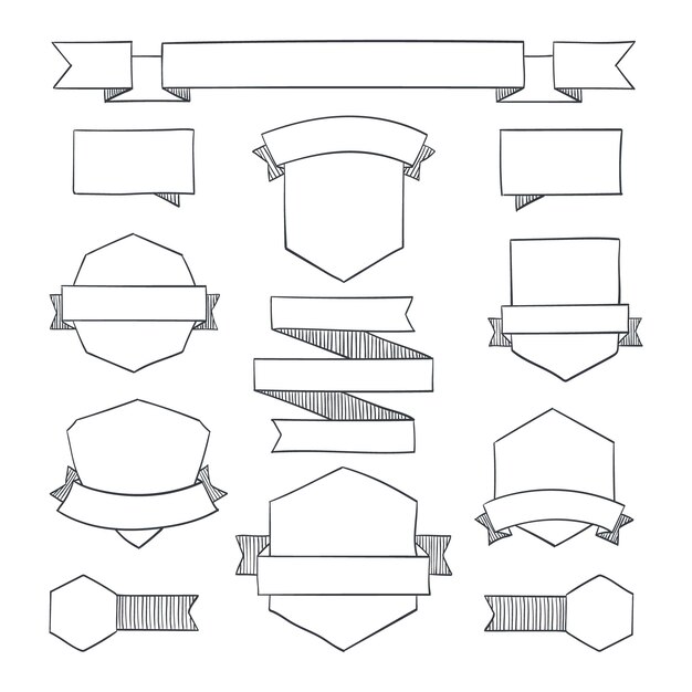 Vecteur rubans ensemble de rubans dessinés à la main bannières rubans bannière dans un style moderne illustration vectorielle