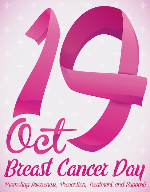 Vecteur des rubans roses comme le numéro dix-neuf et quelques préceptes pour la journée du cancer du sein le 19 octobre