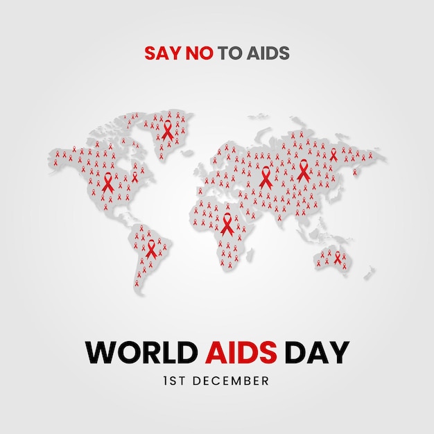 Rubans rouges de la journée mondiale du sida dans le concept de carte du monde