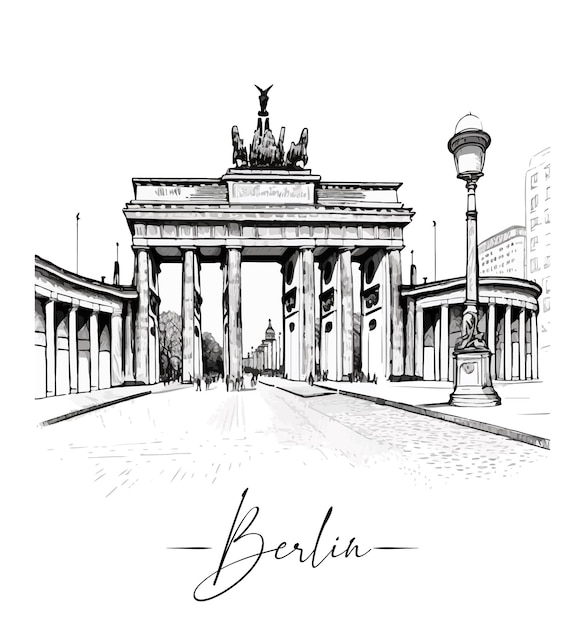 Vecteur la rue de la ville de berlin dans le style d'art de croquis décrit le paysage