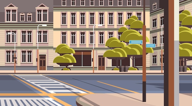 Rue de la ville d'été avec façade de bâtiments urbains extérieurs de maisons modernes horizontales
