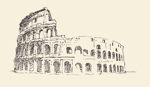 Rues De Rome, Colisée, Illustration Vectorielle, Dessinées à La Main