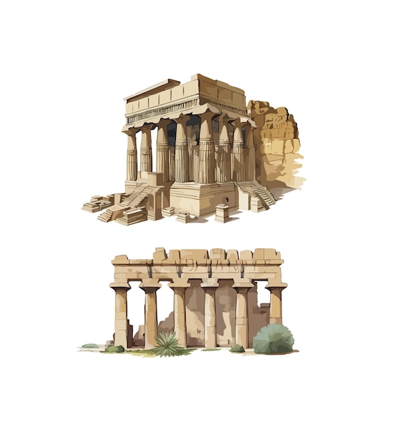 Vecteur les ruines du temple égyptien clipart illustration vectorielle isolée