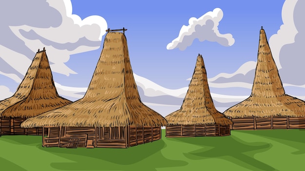 Vecteur rumah musalaki maison traditionnelle de l'est de nusa tenggara indonésie illustration dessinée à la main