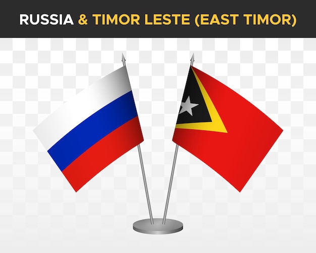 La Russie contre le Timor oriental maquette de drapeaux de bureau isolé sur des drapeaux de table d'illustration vectorielle 3d blancs