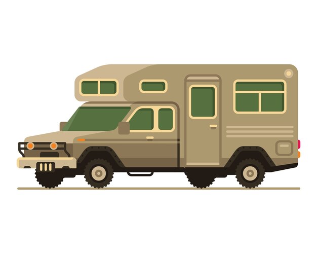 Rv Camping-car Van Remorque Style Plat Vector Illustration