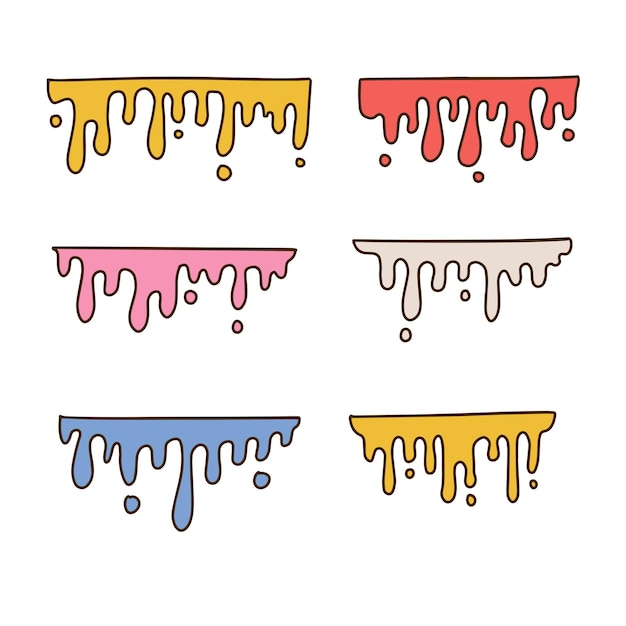 S groovy gouttes de fusion colorées ensemble contour dessinés à la main illustration vectorielle éléments de décor nostalgique