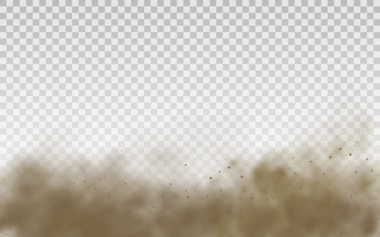 Vecteur sable volant. nuage de poussière. nuage poussiéreux brun ou sable sec volant avec une rafale de vent, tempête de sable. illustration de texture réaliste de fumée brune.