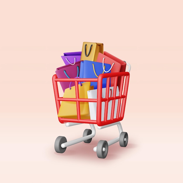 Sac d'achat 3D ou de cadeau dans le panier
