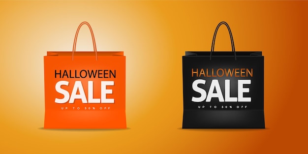 Sac Cadeau Avec Inscription Halloween Sale Isolé Sur Fond Orange Promotion Discount