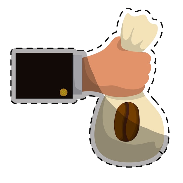 Vecteur sac de café beige dans l'icône de la main