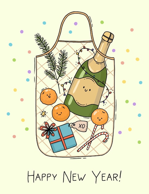 Sac Dessiné à La Main Avec Des Achats De Noël