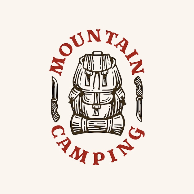 Sac à Dos De Camping Logo En Illustration Rétro De Style.