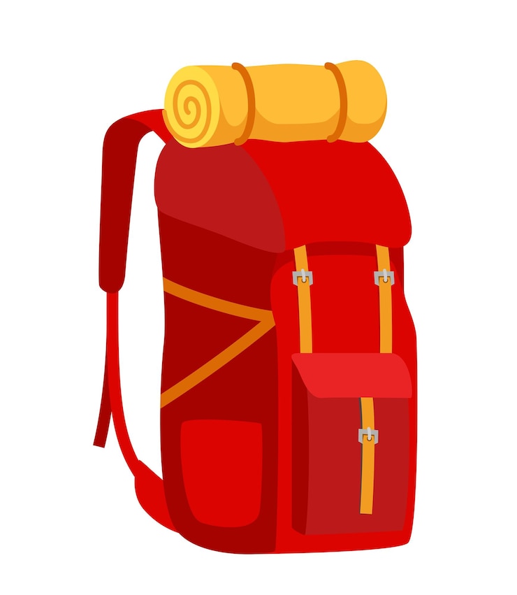 Vecteur sac à dos coloré pour voyager, randonnée, camping, sac à dos touristique rétro