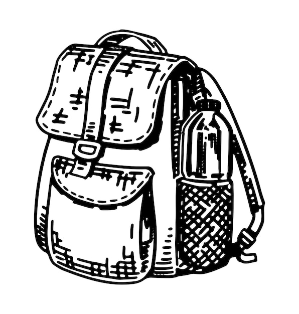 Vecteur sac à dos décontracté sac scolaire doodle d'aventure en plein air isolé sur blanc illustration vectorielle dessinée à la main